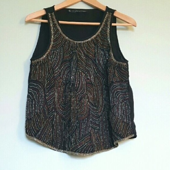 Anthropologie black multi color beaded top small - Picture 2 of 7